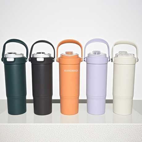 900ML double wall stainless steel vacuum bottle with handle and straw powder coating finish