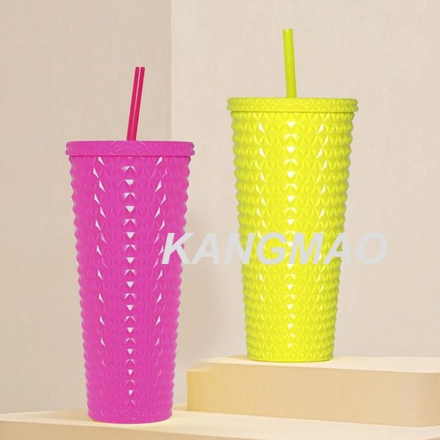 Food safe 24OZ double wall plastic tumbler with straw and lids